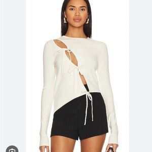 Song of Style Cream Tie-Front Cutout Long Sleeve Top